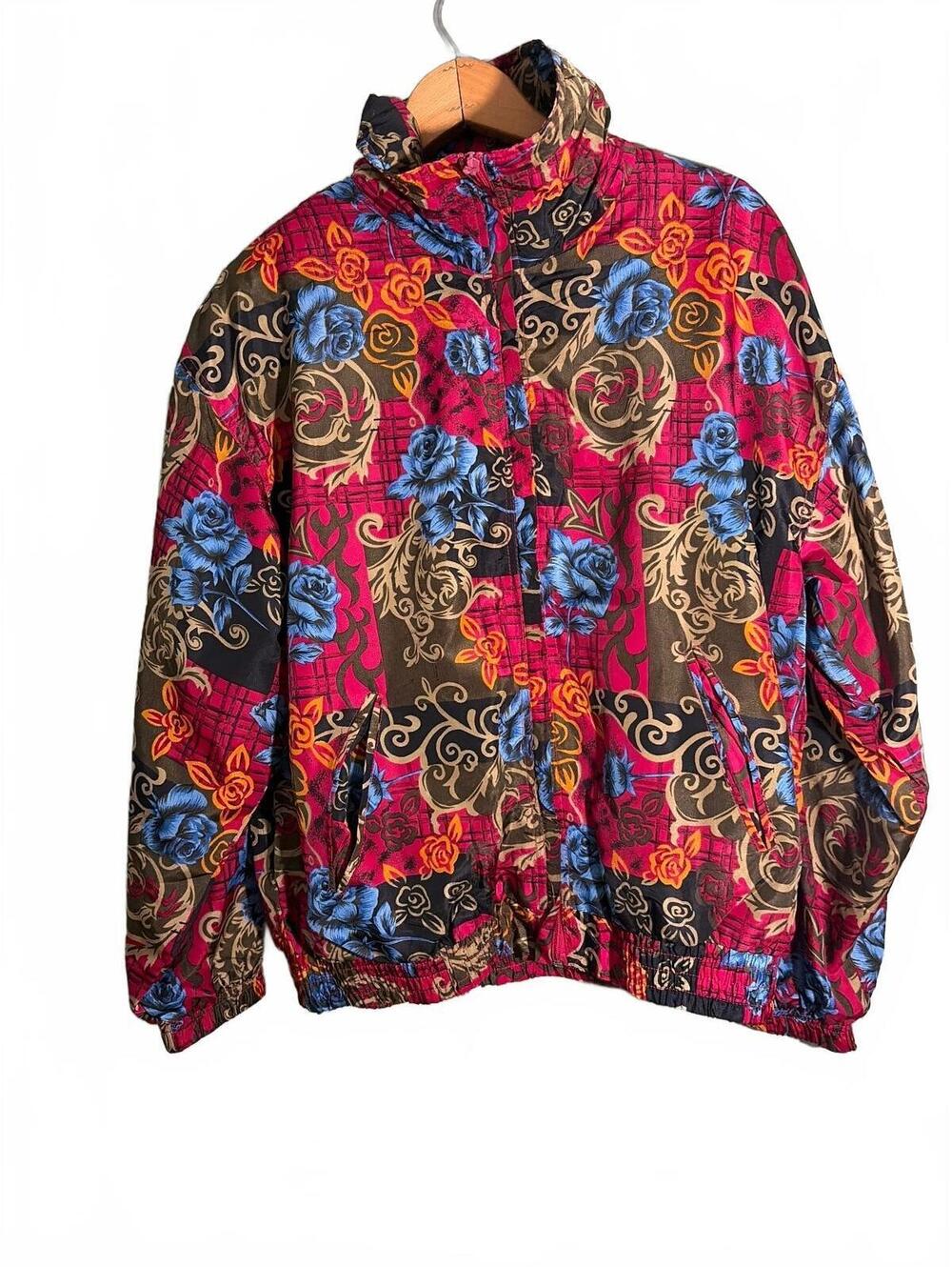 Vintage EVR Plaid Floral Windbreaker Jacket Size Small